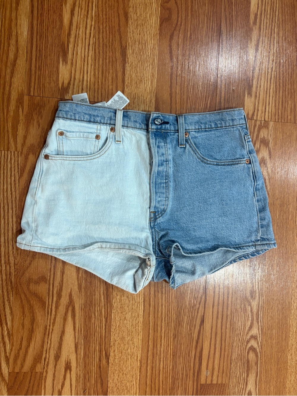 Levi 501 Two-Tone High-Waist Denim Shorts - Light Blue & Medium Blue